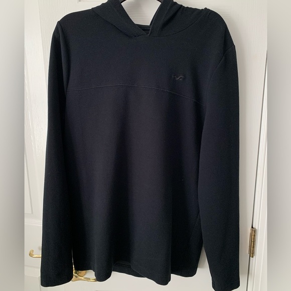 Hollister Pullover Top Hoodie Long Sleeve Textured Ribbed Logo Black Men Size M - Picture 1 of 14